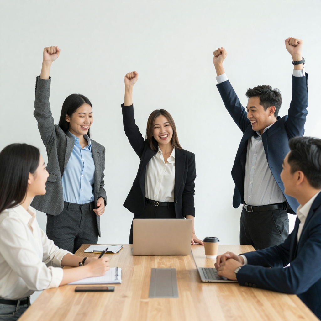 Successful professionals celebrating career milestone in New York